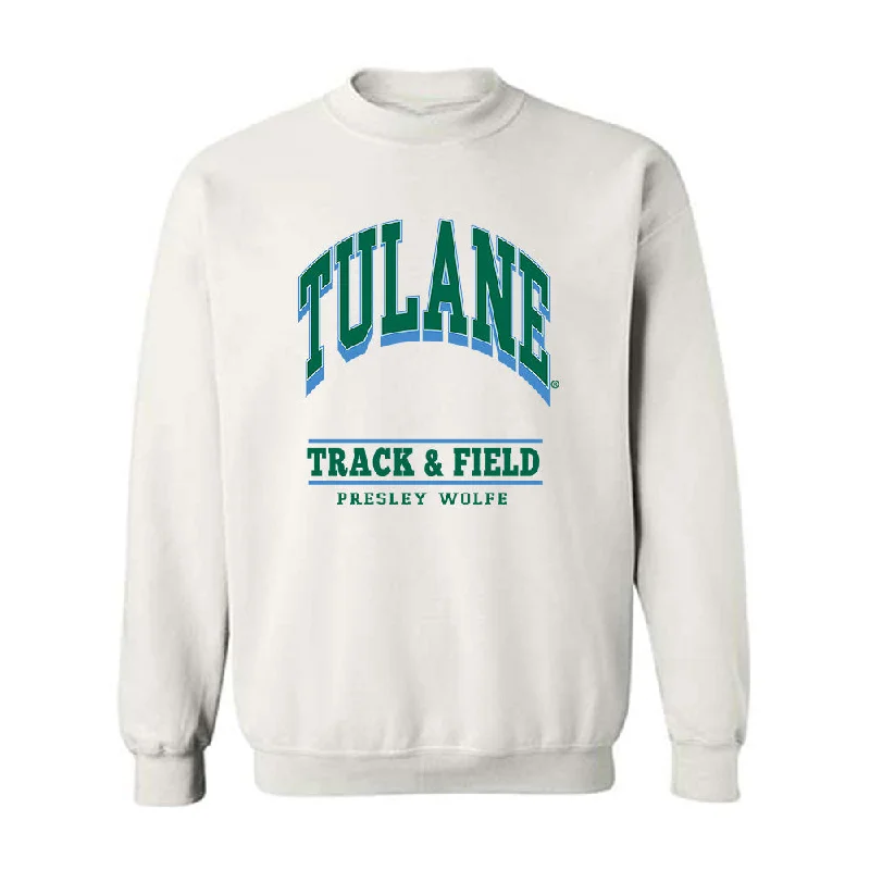 Tulane - NCAA Women's Track & Field : Presley Wolfe - Classic Fashion Shersey Crewneck Sweatshirt Hoodie with Belted Waist Structured Tailored