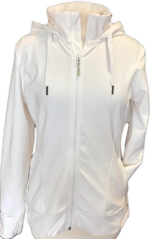 ITIPG White Full Zip Drawstring Hoodie Size L Hoodie with Hem Patch Decorative Personalized