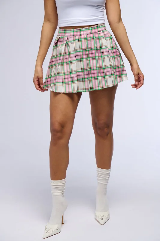 NICKI PLAID PLEATED MINI SKIRT corduroy skirt textured