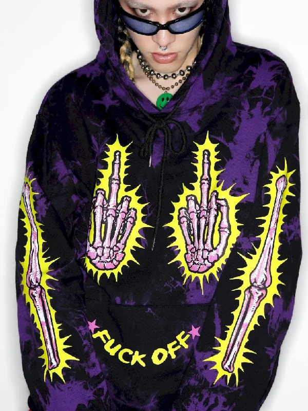 Dark Punk Middle Finger Tie-Dye Hooded Sweatshirt【s0000010267】 Hoodie with Color Block Contrast Stylish