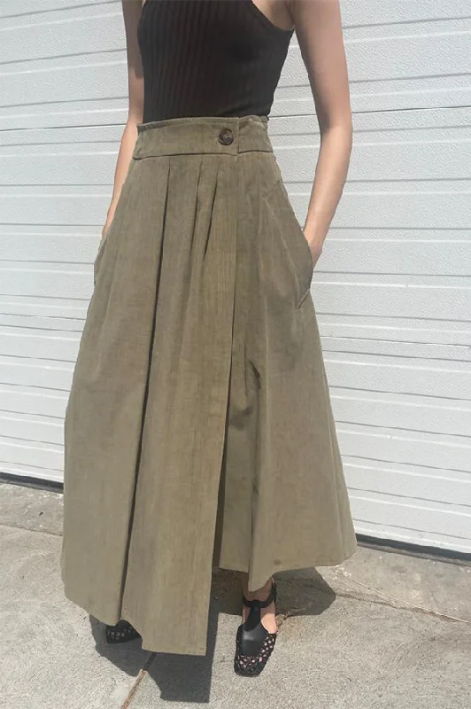 Long Corduroy Skirt in Khaki vintage skirt charm