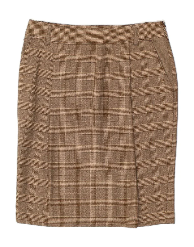 MARLBORO CLASSICS Womens Pencil Skirt EU 40 Medium W32  Brown Houndstooth silk skirt elegant