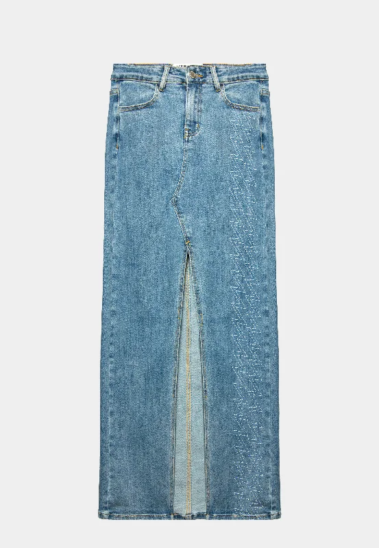 Ashluxe Women's Trucker Denim Skirt Blue midi skirt versatile