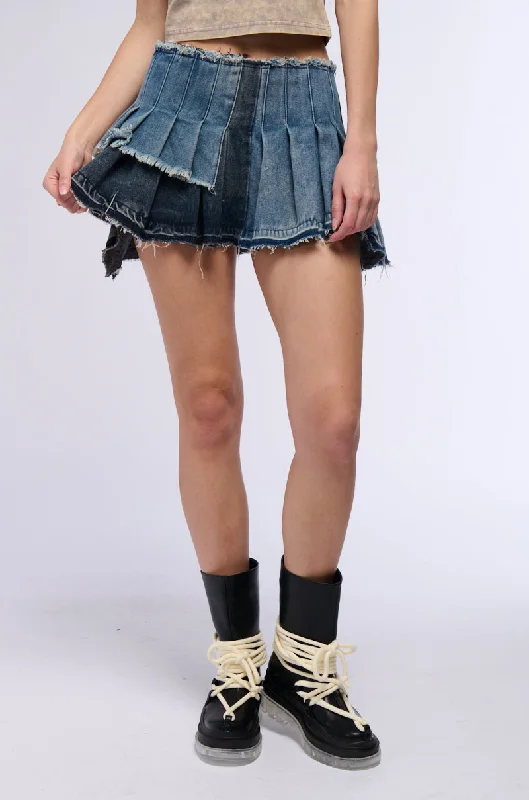 SO COMPLICATED MULTI DENIM MINI SKIRT chiffon skirt floaty