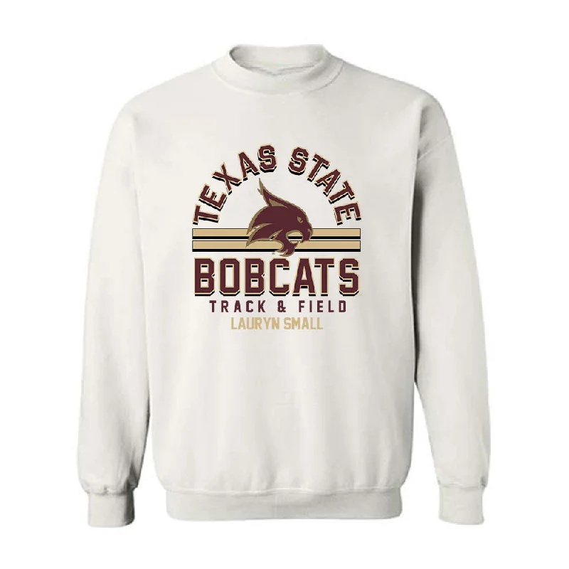 Texas State - NCAA Women's Track & Field : Lauryn Small - Classic Fashion Shersey Crewneck Sweatshirt Hoodie with Side Slits Relaxed Casual