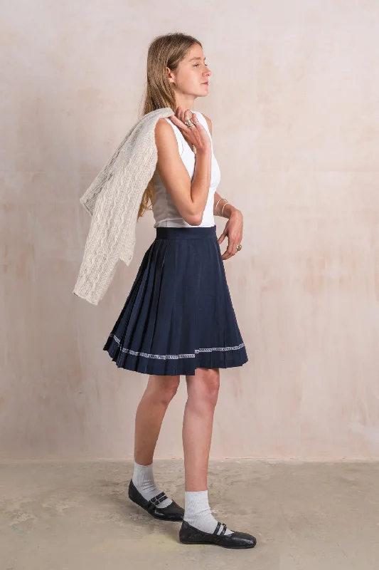 Navy Pleated Tennis Skirt denim skirt casual