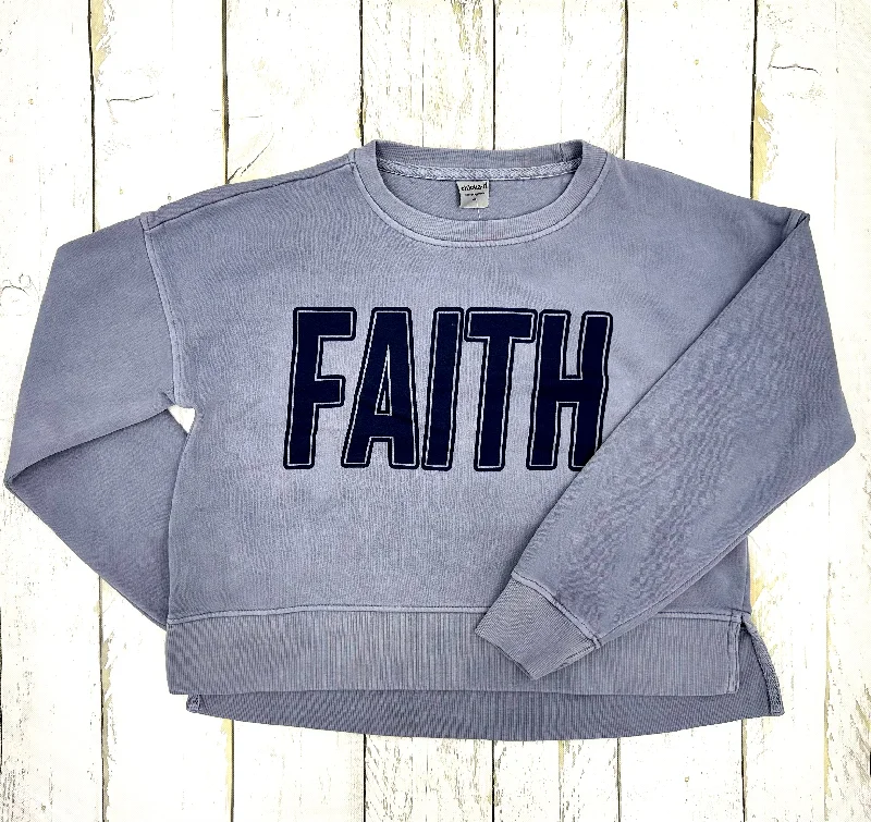 FAITH Salt Wash Sweatshirt Hoodie with Patch Decorative Personalized