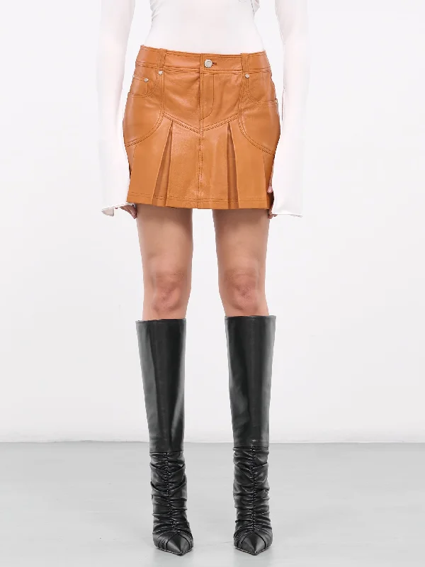 Leather Mini Skirt (56G00283-2P000314-BROWN) silk skirt lustrous