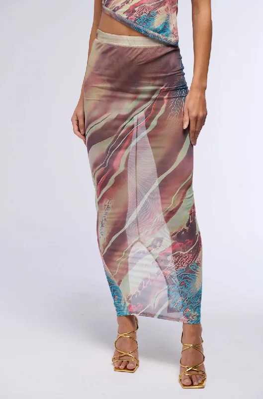 THEA PRINTED MESH MAXI SKIRT velvet skirt rich