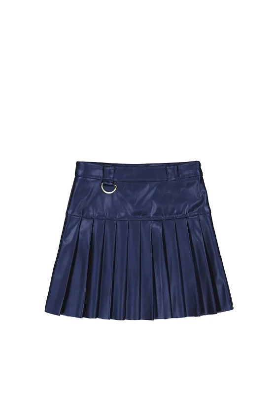 Mayoral Older Girl Faux Leather Pleated Skirt, Dark Navy denim skirt classic