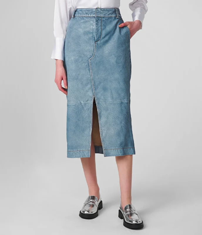 Long Denim Skirt With Slit seamless skirt comfort