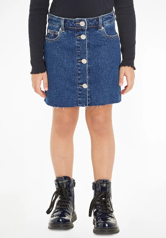 Tommy Hilfiger Older Girls Denim Button Mini Skirt, Mid Blue velvet skirt plush