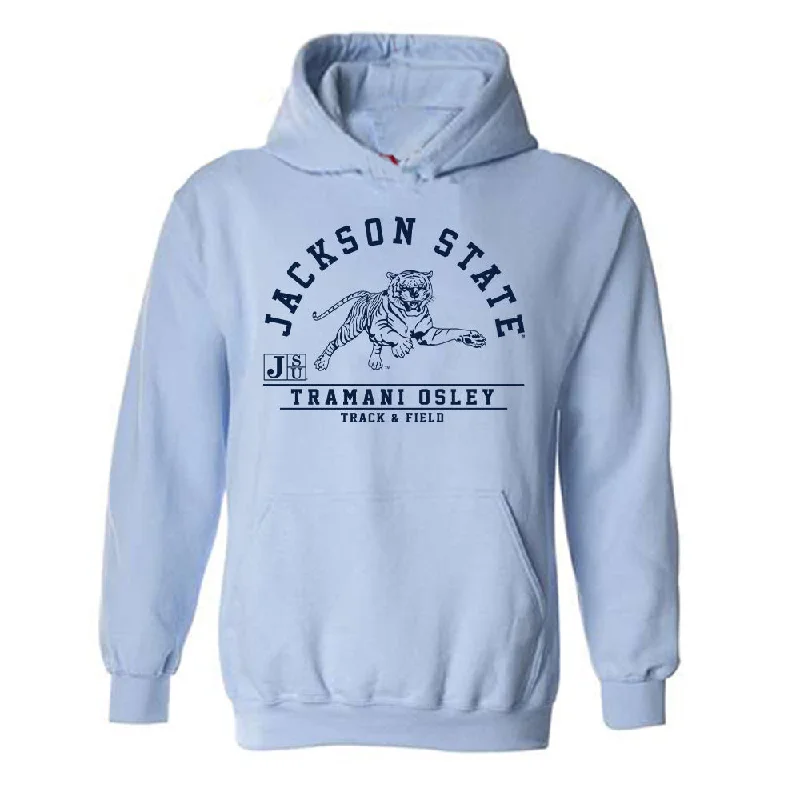 Jackson State - NCAA Women's Track & Field : Tramani Osley - Classic Fashion Shersey Hooded Sweatshirt Hoodie with Thumb Holes Functional Cozy