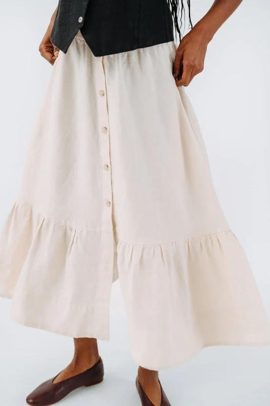 Button Down Skirt, Hemp, Milky White denim skirt stylish