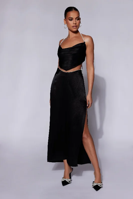 Christie Diamante Rope Maxi Skirt - Black cashmere skirt soft