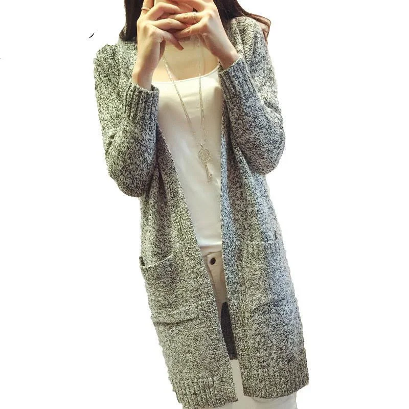 Outwear Cardigans Women Long Cardigan Coat Casual Gray Loose Knitted Sweater Modern Contemporary chic