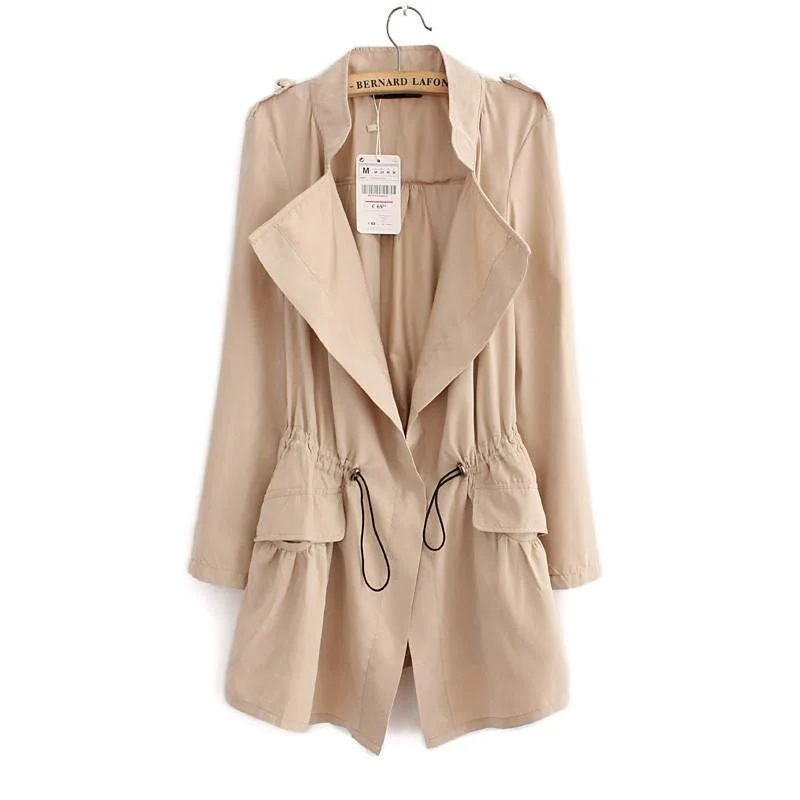 Women Cardigans Casual Turn-down Collar Long Trench Ladies Pleated Pocket Design Outwear Coat Sequined Glittery Shiny