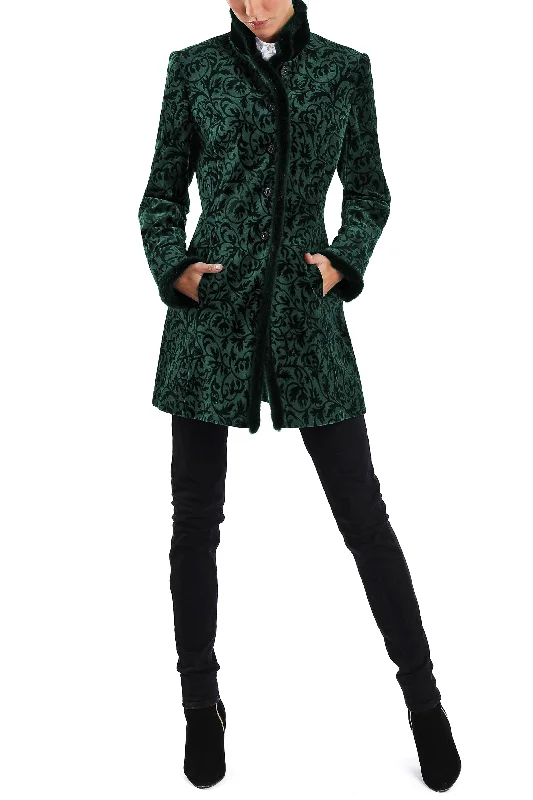 Long blazer from emerald green velours-jacquard Women's Fashion Blazer