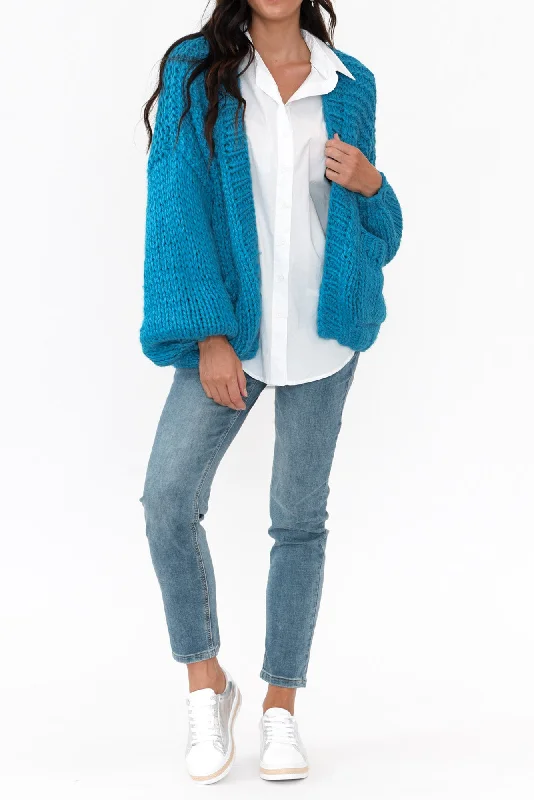 Freddie Blue Knit Pocket Cardigan Spandex Blend Rayon Blend Denim Blend