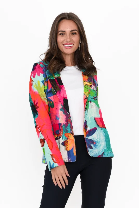 Dunstan Pink Flower Cotton Blazer Women's Simple Jacket