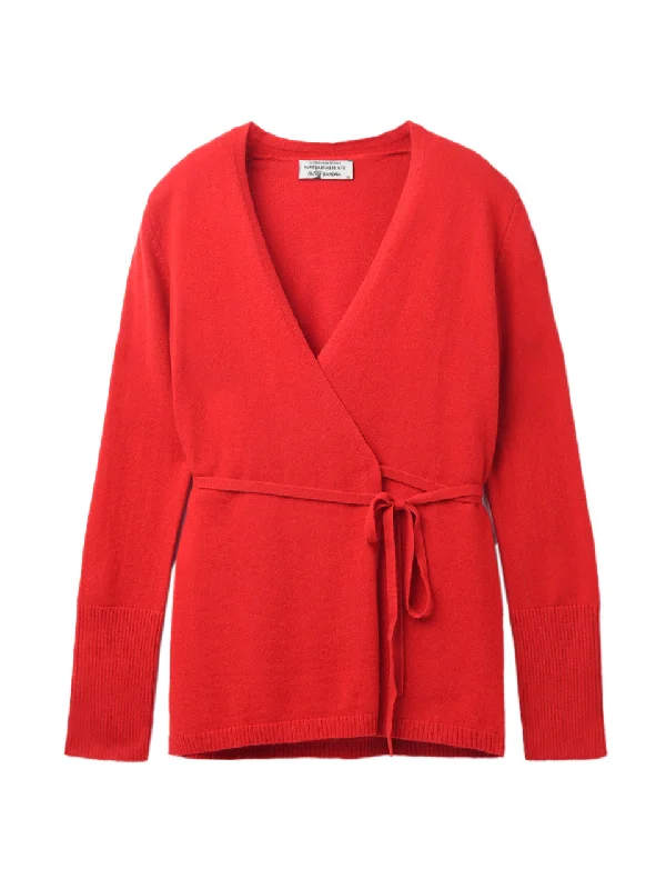 Wrap Cardigan_Lipstick Red Zippered Buttoned Snapped