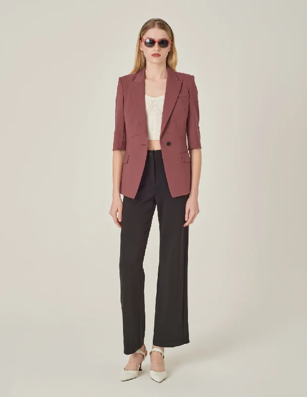 MARYLING Brick Red Peaked Lapel 3/4 Sleeve Single-Breasted Blazer Women's Custom Suit