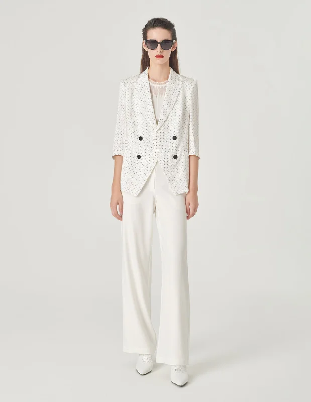 MARYLING Mid-Length Sleeve Polka-Dots White Blazer Women's Luxurious Suit