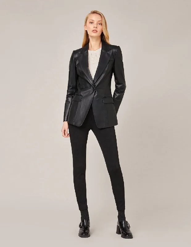 MARYLING PEAK-LAPEL SINGLE-BREASTED LEATHER BLAZER Women's Lightweight Blazer