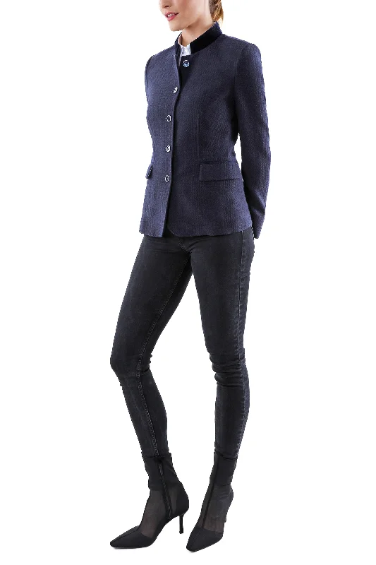 Blazer from knitted 3D-Glencheck in midnight blue Plus Size Women's Coat