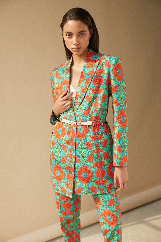 Tropical Print Blazer - Linen Silk Women's Fashion Blazer