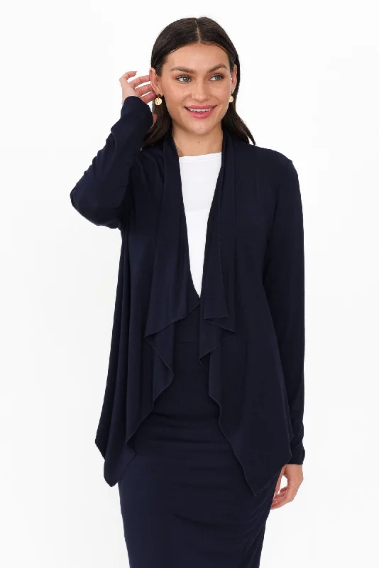 Joni Navy Bamboo Cardigan Hooded Caped Shawl Collar