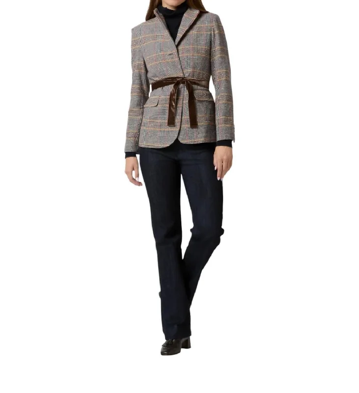 Amelia Blazer In Brown/red/gold Glen Plaid Fashion Women's Blazer