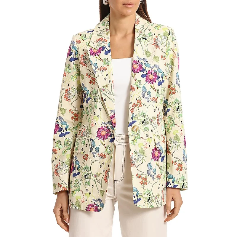 Womens Linen Blend Floral Blend One-Button Blazer Women's Trendy Jacket