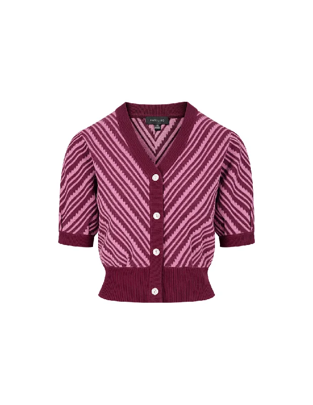 MARYLING Cranberry V-Neck Knitted Cardigan Elasticated Padded Insulated