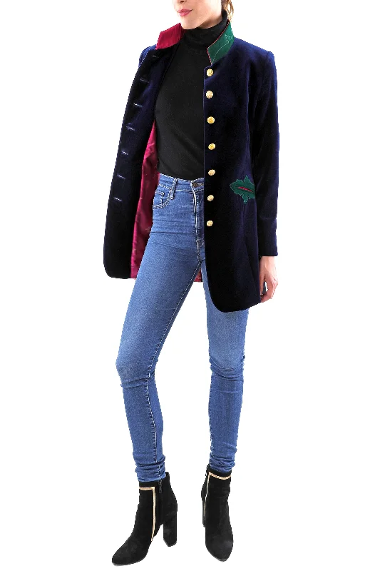 Long blazer from midnight blue velvet and loden Women's Professional Jacket