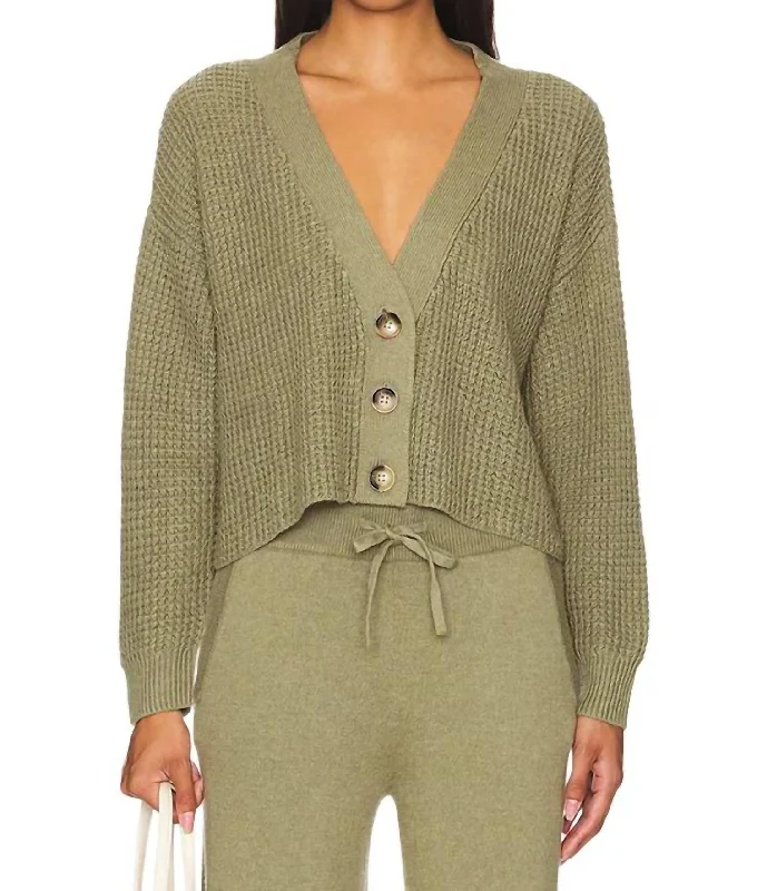 Cropped Sweater Cardigan In Moss Bright Pastel Dark