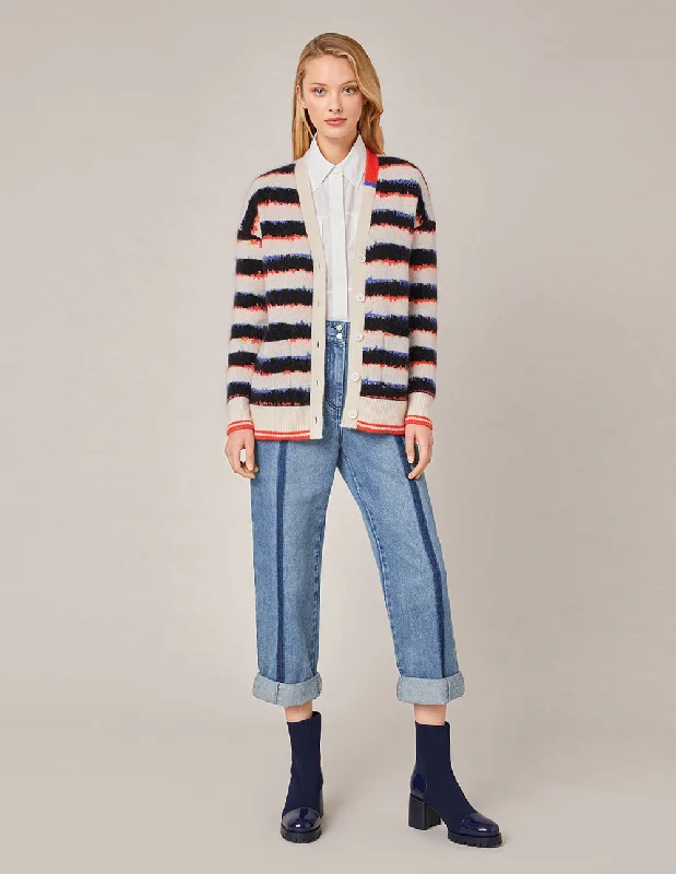 MARYLING CONTRAST HIGHLIGHT COLOR JACQUARD CARDIGAN Handmade Hand-knitted Hand-woven