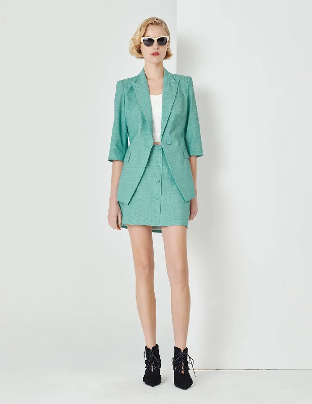 MARYLING Light Green Microcheck Houndstooth Blazer Women's Elegant Suit