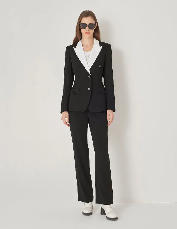 MARYLING Black And White Contrast Blazer Women's Boutique Suit