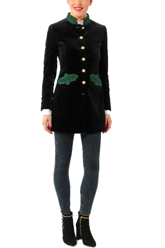 Long blazer from black velvet and green loden Spring Women's Coat