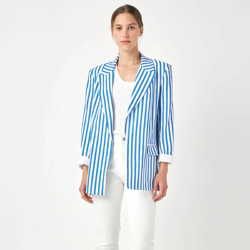 Striped Pocketed Blazer Women's Casual Suit