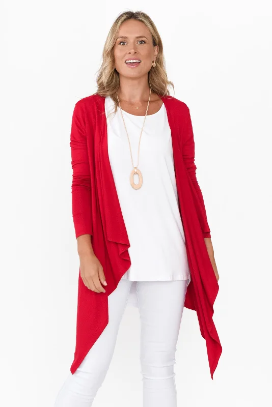 Cherry Bamboo Waterfall Cardigan Collared Crew Neck Turtle Neck