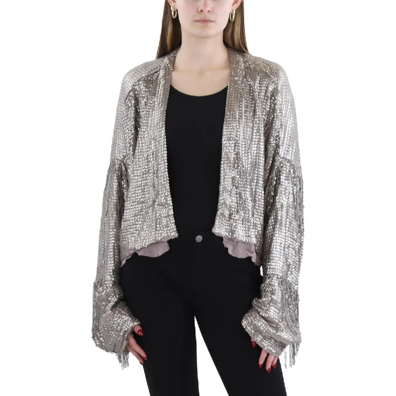 Womens Embellished Asymmetric Open-Front Blazer Women's High-End Blazer