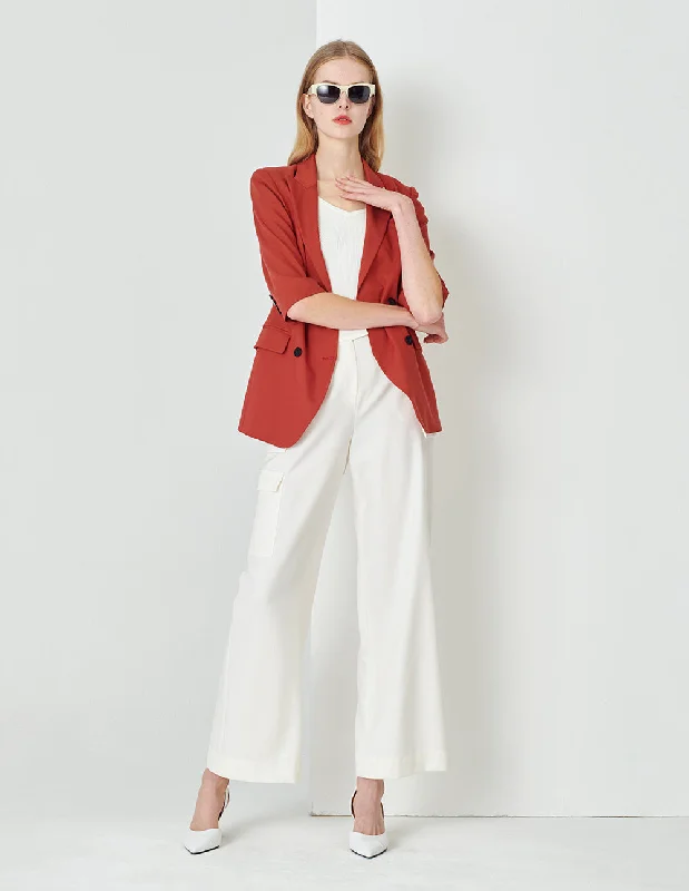 MARYLING Orange Double Breasted Blazer With V-Slit Hem Women's High-End Blazer