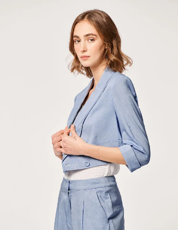 MARYLING SKY BLUE LINEN BLENDED BLAZER Women's Warm Suit