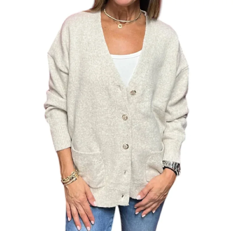 Brooklyn Oversized Cardigan In Oatmeal Cotton Fabric Linen Fabric Terry Fabric