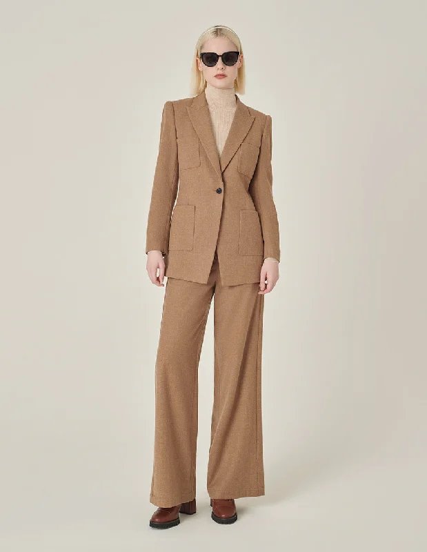 MARYLING Camel Wool Single-Breasted Midi Blazer Women's Trench Blazer