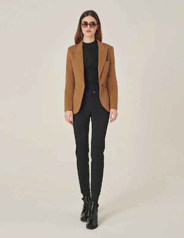 MARYLING Camel Wool Double-Faced Lapel Collar Single-Button Blazer Women's Elegant Blazer