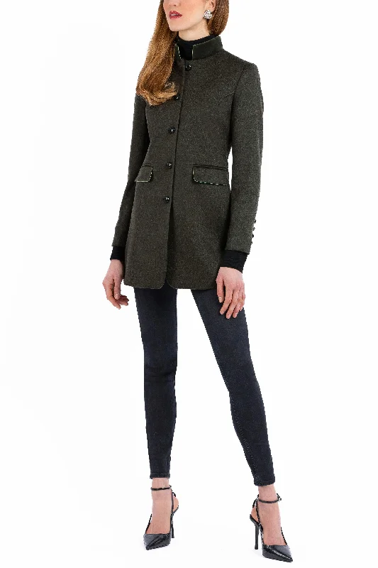 Long blazer in deep moss green combed cashmere Women's Unique Blazer