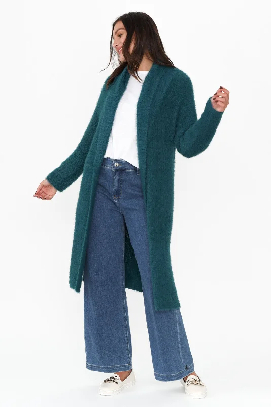 Mia Teal Long Cardigan Fitted Slim Tailored